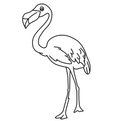 Cute cartoon hand drawn vector flamingo outline.