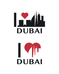 I love Dubai vector art, badge, tag, icon, logo concept. UAE city landmarks and heart isolated image layout for print, image, card