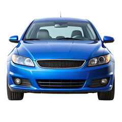 Blue Car Front View Isolated on Pure White Background

