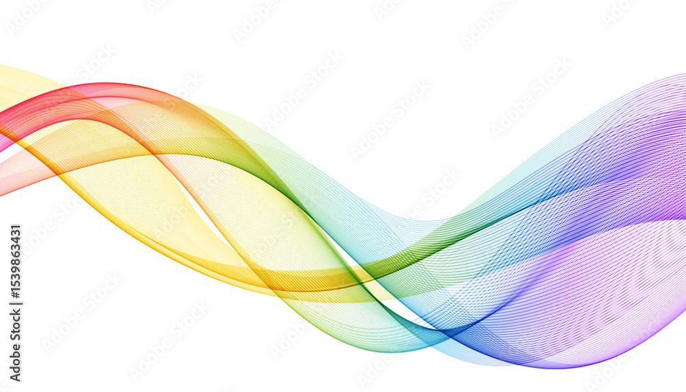 Poster abstract colorful rainbow transparent wave. spectrum curve lines