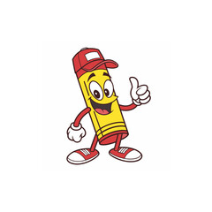 Happy Battery: A cartoon battery character with a friendly smile and a thumbs-up gesture, radiating positivity and energy. This cheerful illustration symbolizes power, readiness.