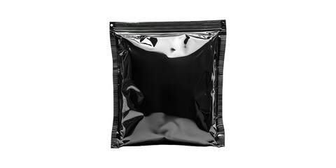 Black Foil Pouch Packaging. Versatile Design For Food, Coffee, Or Product Storage Isolated On Transparent Background
