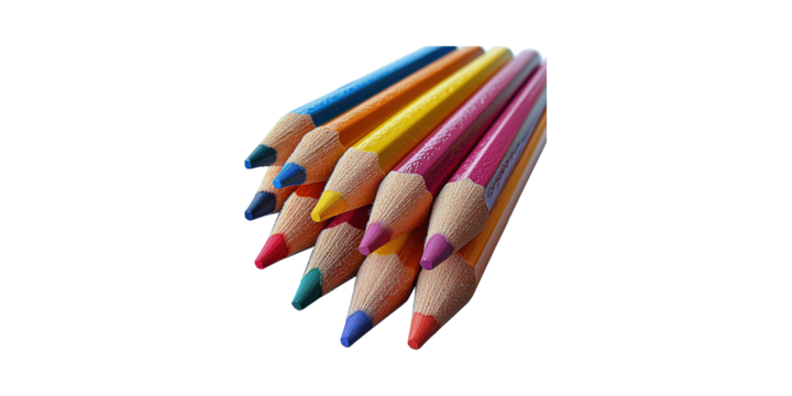 Colorful Wooden Pencils Arranged In A Cluster. Art Supplies For Creative Drawing And Design Isolated On Transparent Background