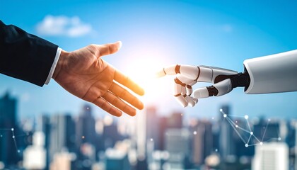 Human Robot Handshake with Cityscape.