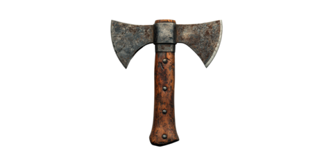 Double-Headed Battle Axe. Symbol Of Medieval Warfare And Historical Weaponry Isolated On Transparent Background
