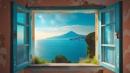 Mediterranean Sea View from Rustic Window