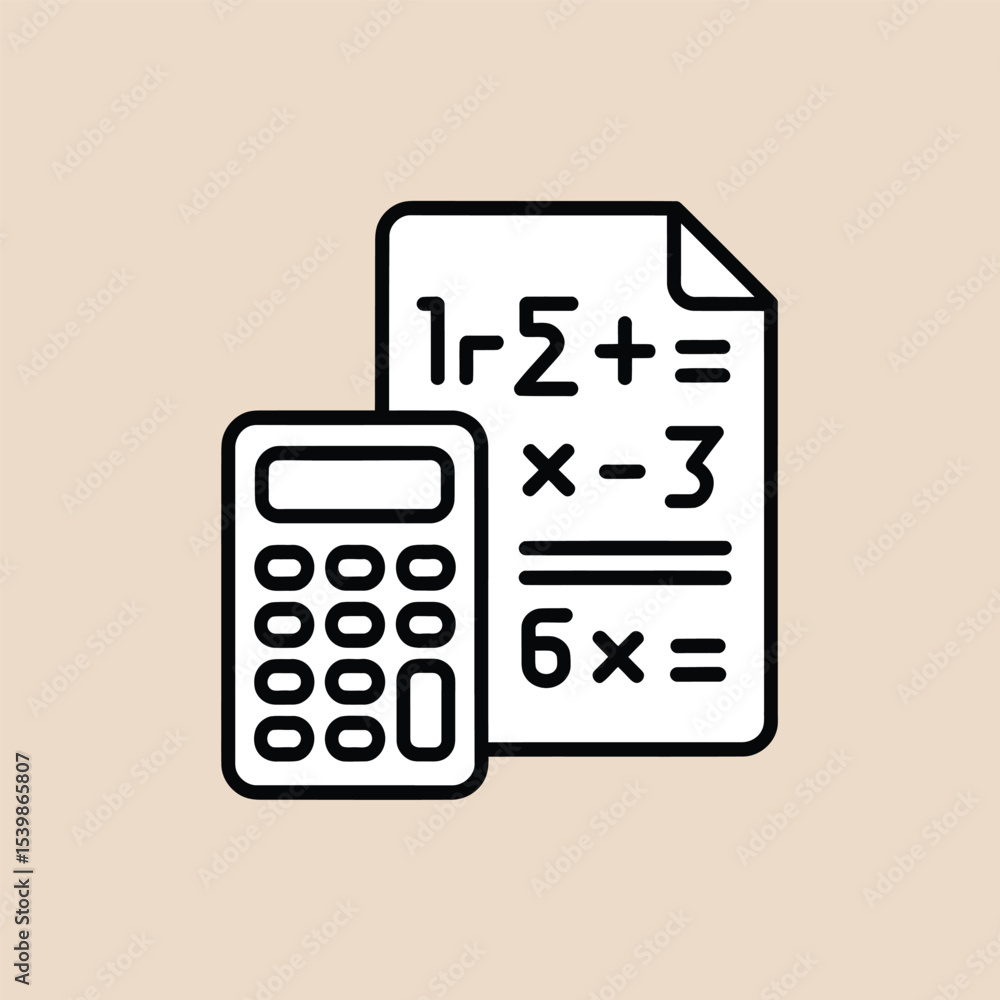 Poster illustration depicting simple mathematical equation with calculator representation for educational c