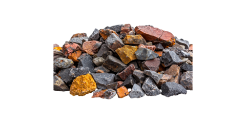 Pile Of Iron Ore Rocks. Raw Material For Steel Production And Industrial Use Isolated On Transparent Background