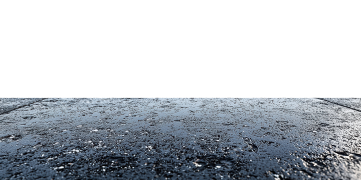 Wet Asphalt Surface With Water Droplets. Urban Environment And Weather Conditions Isolated On Transparent Background