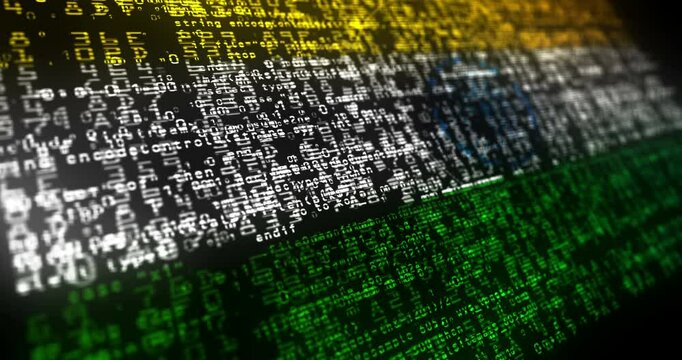 India flag waving secure code. Indian blowing banner cyber security attack and hack concept animation.
