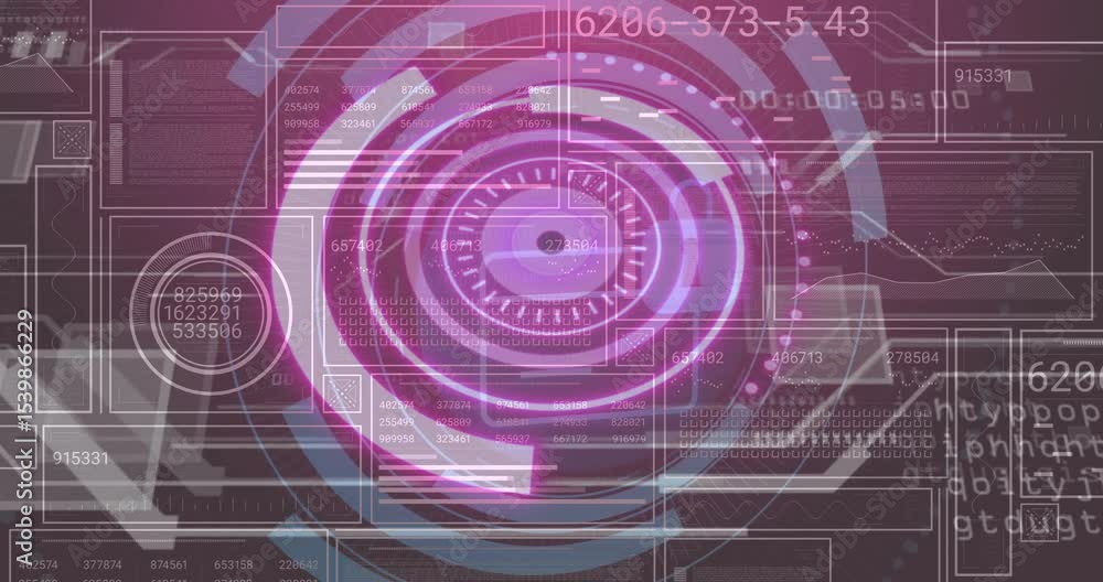 Poster at start faint outlines sliding in with circular rings rotating and readouts updating for scanning
