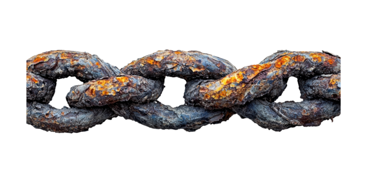 Rusty Metal Chain Links. Symbol Of Decay And Strength Over Time Isolated On Transparent Background - Powered by Adobe