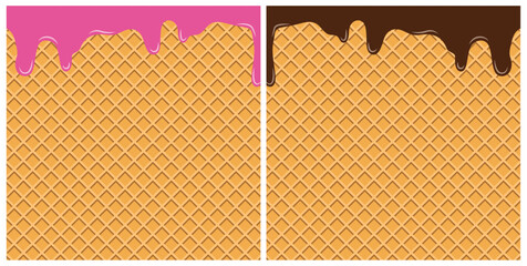 Wafle ice cream texture pattern, strawberry chocolate ice cream vector 
