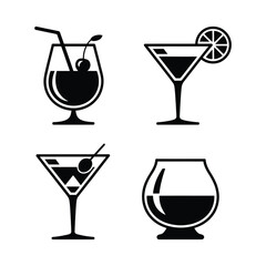 Flat style cocktail vector icon set

