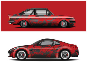 Red and Black Custom Car Wraps Designs for Two Sports Cars