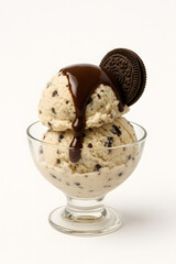 Cookies and cream ice cream with chocolate drizzle
