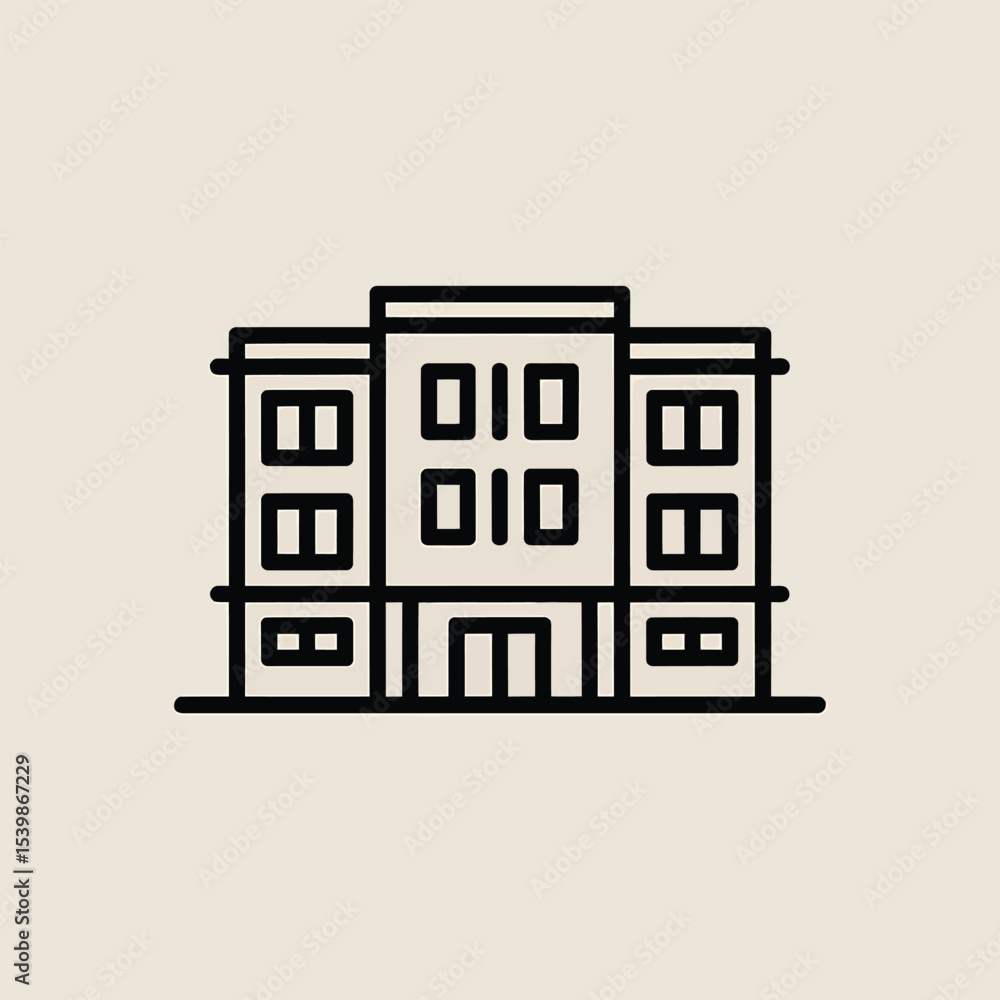 Aufkleber modern linear illustration of a multi story building on a cream background representing architecture