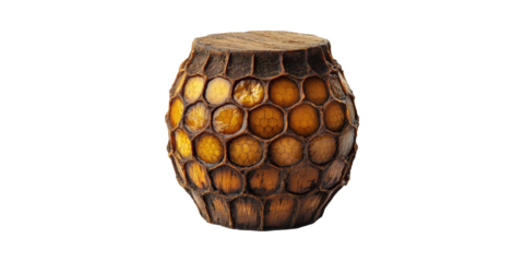 Wooden Barrel With Honeycomb Texture. Unique Design For Rustic Decor And Storage Solutions Isolated On Transparent Background