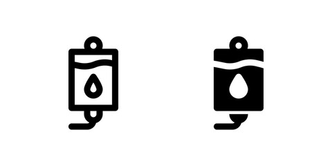 Blood Transfusion Icon Set. A black glyph and outline icon of a blood bag, representing medical transfusion.