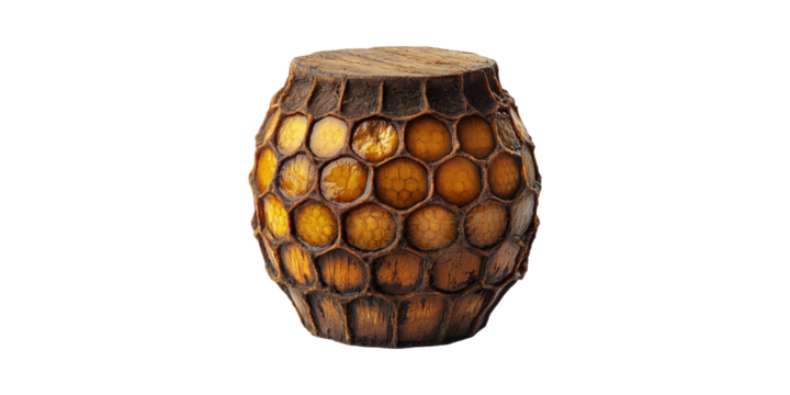 Wooden Barrel With Honeycomb Texture. Unique Design For Rustic Decor And Storage Solutions Isolated On Transparent Background