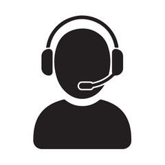 Silhouette Icon of Customer Support Representative in Headset A Visual Depiction of Online Help and Telecommunication Services