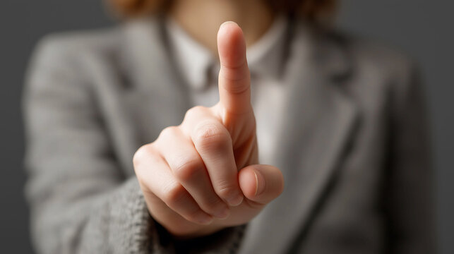 Close up of a businesswoman hand with pointer finger extended upward and rest of hand