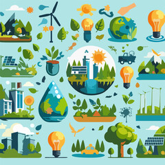 Fototapeta premium Nature and Energy Vector Set for Sustainability Campaigns