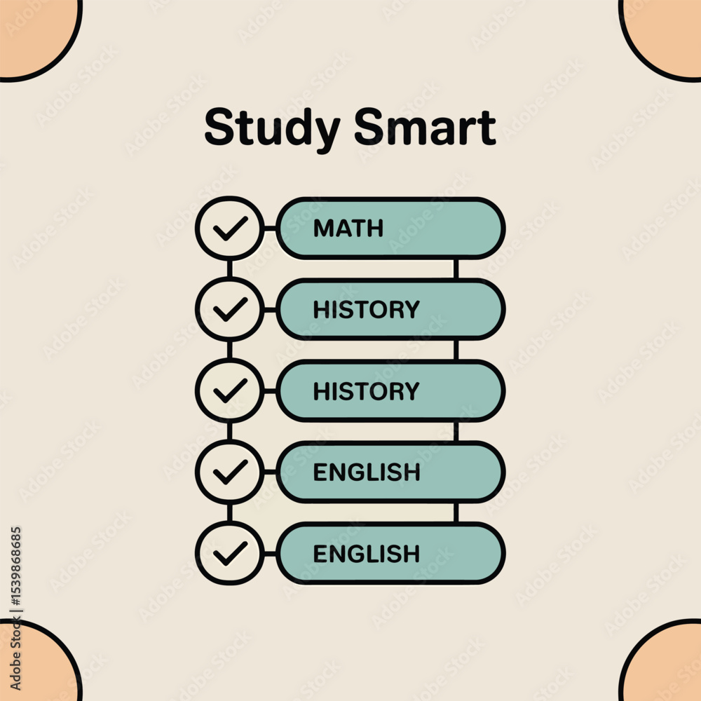 Aufkleber study smart concept illustration depicting subject choices with checked boxes and labeled sections r