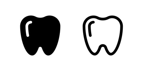 Teeth Icon Set. A black glyph and outline icon of teeth, representing dental health.
