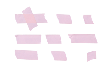set of pink adhesive torn tape isolated transparent png background,Paper tape sticker with ripped edges,Design template or mockup.Torn masking tape,Design elements.	