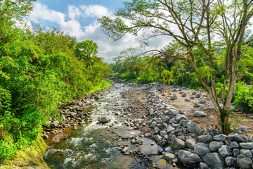 Awesome view of scenic mountain river among tropical forest