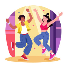 A flat style illustration showing flash mobbing