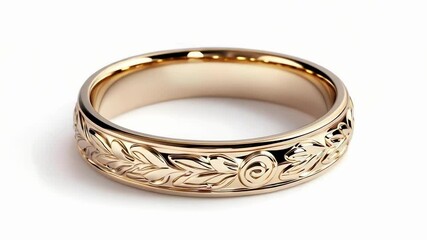 A gold ring featuring intricate floral engravings along its band. - Powered by Adobe