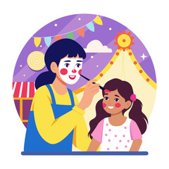 Fototapeta premium A flat style illustration showing a person doing face painting