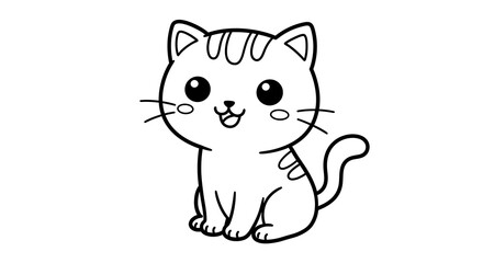 Fototapeta premium Cute Cat Coloring Page Simple Line Art for Kids and Beginners, Adorable Kitten Illustration