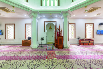 Prayer hall inside Jamek Mosque in Kuala Lumpur, Malaysia