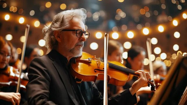Musicians gather to rehearse an uplifting symphony beneath the warm glow of stage lights. Their instruments blend together, producing rich, harmonious melodies that fill the air