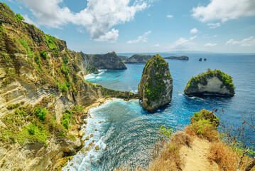 Scenic cliff islands and Diamond Beach at Nusa Penida, Indonesia