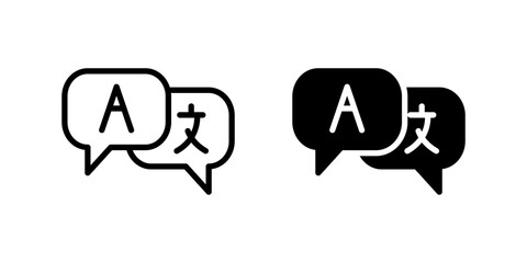 Language Icon Set. A black icon of language symbols, representing translation.