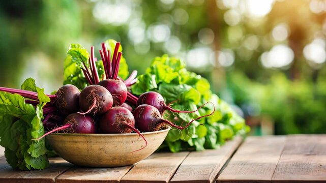 Beet harvest in a bowl on the background of the garden. Selective focus. Food.