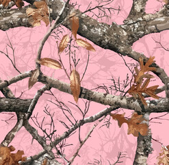 Realistic forest camouflage. Seamless pattern. Conifer tree, branches and leaves. Useable for...
