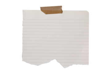 blank lined paper with tape isolated on transparent background,note paper message office business tag sign