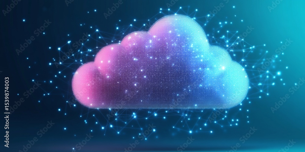 Poster futuristic cyber network cloud structure technology highlighting innovation and global connection