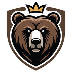 Bear head logo with honey pot vector isolated white background