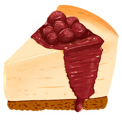 Slice of Cheesecake with Strawberry Topping Illustration