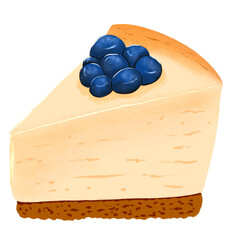 Cheesecake Slice with Blueberries Illustration
