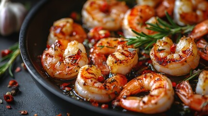 Grilled shrimp dish with herbs, pepper and garlic