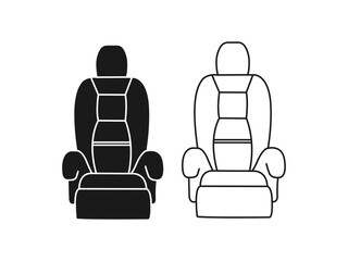 Car seat outline icon. Car driver seat. Front view. brand logo design element. Sign for mobile concept and web design. Vector outline icon isolated on a white background.