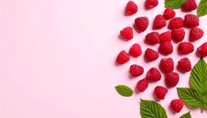 Fresh Raspberries Pink Background.