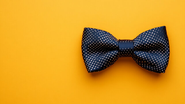 Polka dot bowtie on vibrant yellow background.
